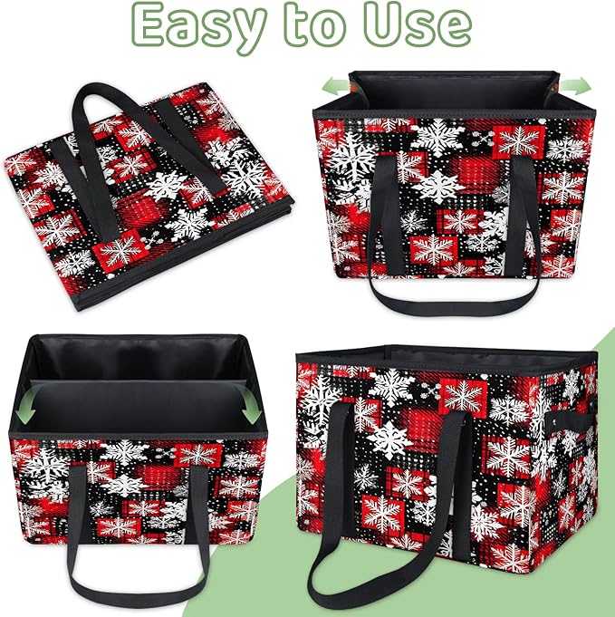 Reusable Grocery Bags Heavy Duty Shopping Bags Foldable Large Tote Bags with Long Handles & Hard Bottom