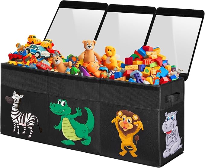 Extra Large Toy Box, Collapsible Sturdy Toy Storage Organizer with Lids, Dinosaur Storage Box for Boys Girls, 42"x16"x14" Kid