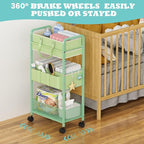 2in1 Baby Diaper Caddy Organizer Cart, 3-Tier Rolling Cart, Metal Diaper Caddy Carts, Bedside Carts for Nursery Essentials St