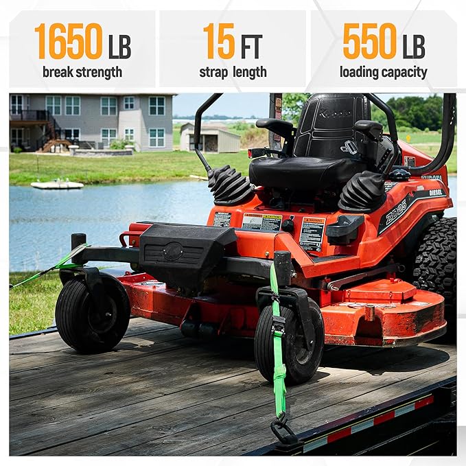 FORTEM Ratchet Straps, Tie Down Strap Set 1650lb Break Strength, 4 Pack 15ft x 1in, 4 Soft Loops, Moving Straps Tie Downs, Cargo Cam Buckles for Trucks, Carry Bag, for Men