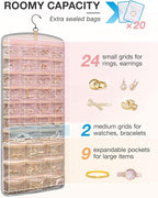 BAGSMART Hanging Jewelry Organizer, Necklace Holder Anti-tangle Earrings Rings Hanger with 20 Jewelry Bags Travel Storage Rol