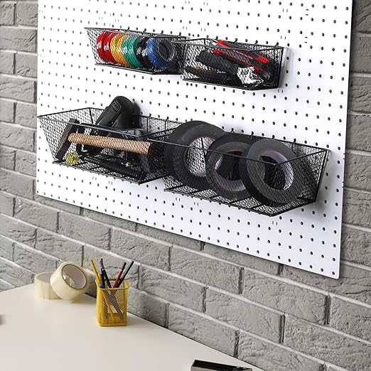 Sieral 4 Pcs Pegboard Baskets Metal Wire Shelf Baskets Peg Board Organizer Accessories Wall Mount Organizer Attachments for G