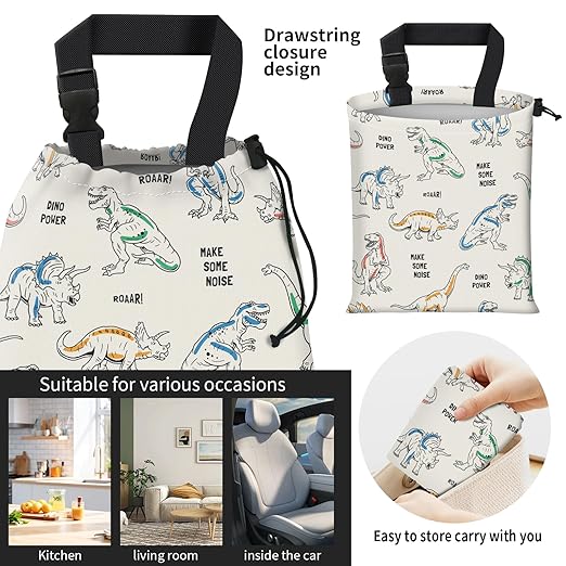 Car Trash Bag Large Hanging Can for Back of Seat, Cute Waterproof Car Garbage Bag for Vehicle, Travelling, Outdoor Cute Colorful Dinosaur