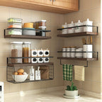 Wood Floating Shelves Wall Mounted - 4+1 Tier Rustic Bathroom Wall Shelves Over Toilet with Wire Storage Basket and Towel Bar
