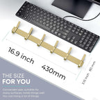 Brushed Gold Wall Mounted Coat Rack – 17 Inch Stainless Steel Rail with 6 Double Coat Hooks for Entryway, Bathroom, Bedroom, 