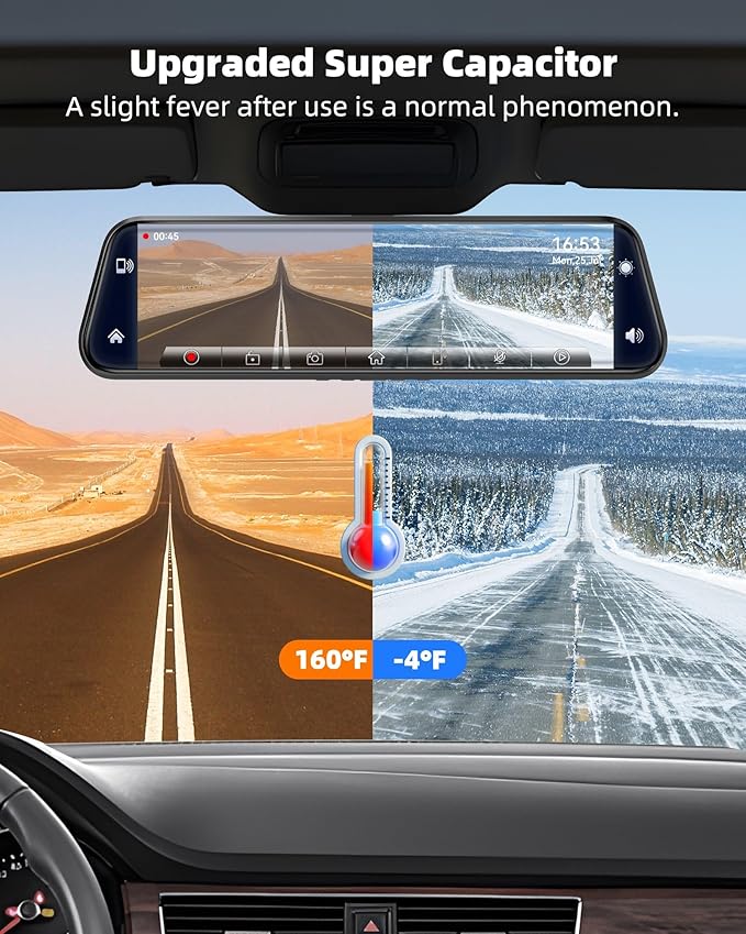 12'' Rearview Mirror Camera with CarPlay&Andorid Auto,4K Mirror Dash Cam Front and Rear Backup Camera with Reverse Assist/Loo