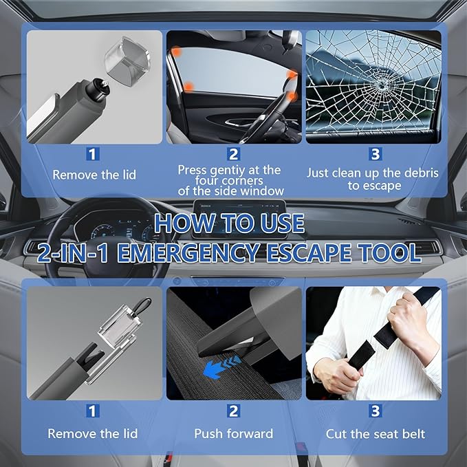 Window Breaker Seatbelt Cutter, Underwater Car Safety Hammer 2-in-1 Car Window Breaker Tool with Test Glass, Emergency Escape