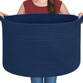 MEGASKET Dark Blue Basket for Organizing, 22" x 14" Extra Large Woven Cotton Rope Laundry Basket, Blanket Storage for Living 