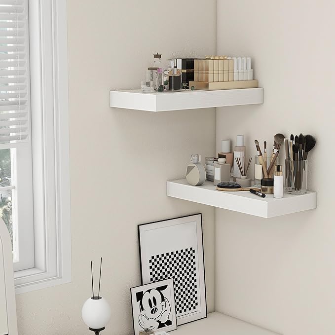 Deep Floating Shelves | 24 Inch White Floating Shelves Set of 2 | 12 Inch Deep Rustic Wood Shelves for Wall | 24" W x 12" D W