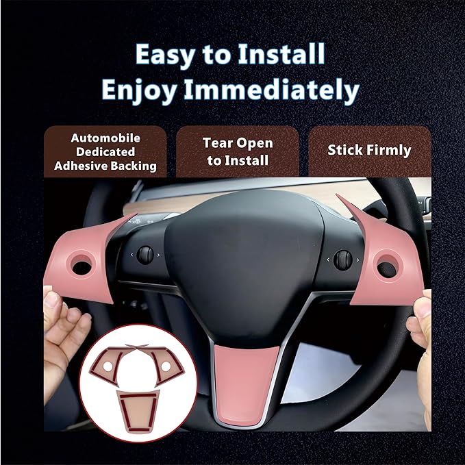 for Tesla 2017-2023 Model 3 and 2020-2024 Model Y Steering Wheel Cover Trim Interior Decoration Protection Accessories(Pink)