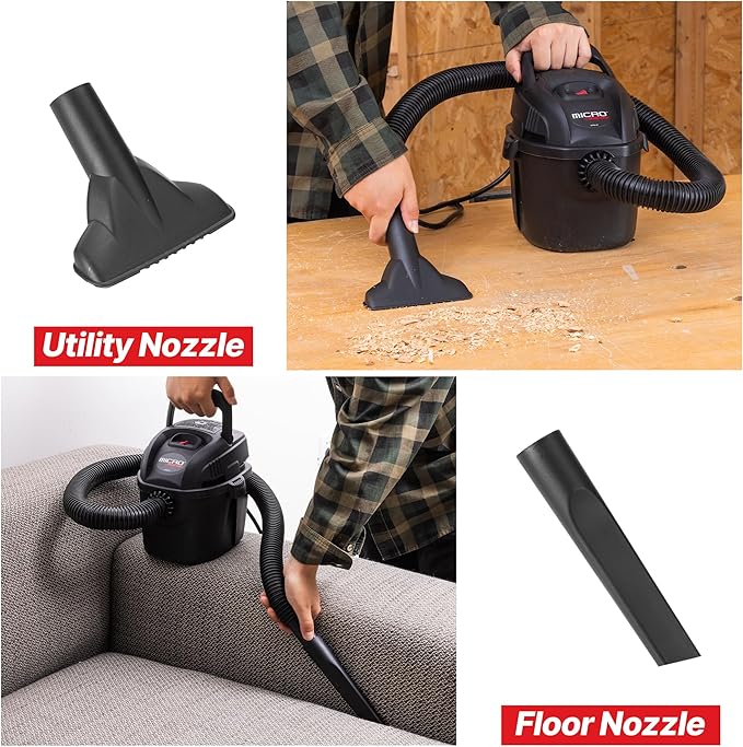 Shop-Vac 2021005 1 Gallon Micro Wet/Dry Vacuum, 1.0 Peak HP, 1.25 Inch Diameter x 4 Foot Hose, 6 Food Cord, Lightweight And P