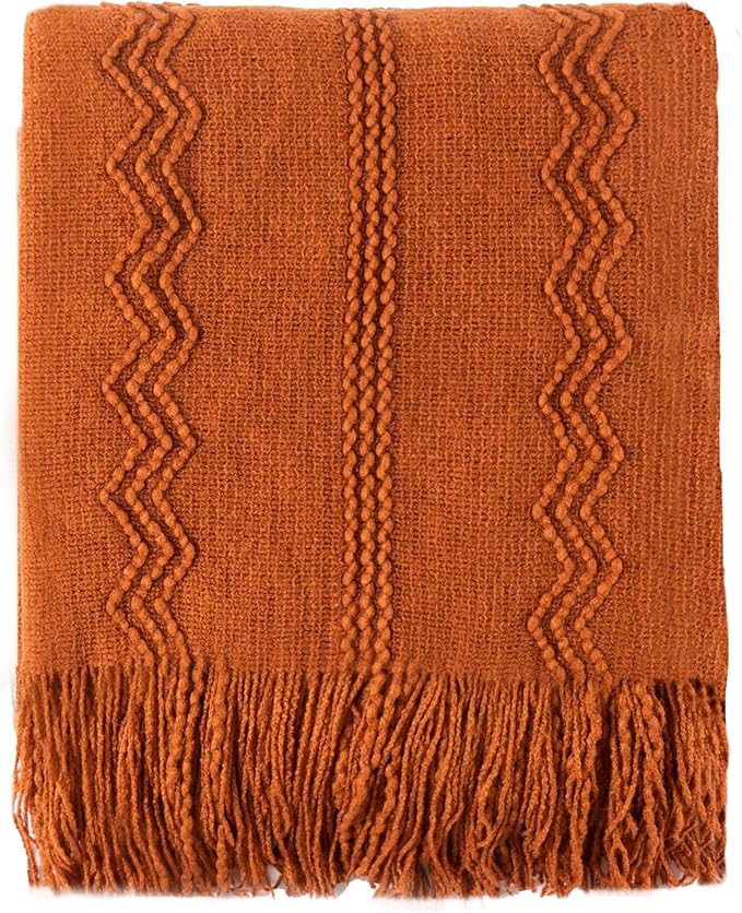 BATTILO HOME Fall Decor Caramel Throw Blanket for Couch, Rust Orange Throw Blanket for Bed, Decorative Fall Throw for Sofa, 5