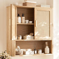 INNOD Rattan Bathroom Wall Cabinet with Open Compartments, Wall-Mounted Medicine Cabinet with Adjustable Wood Shelf & Doors, 