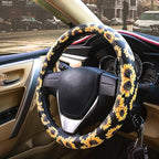 Evankin Sunflower Steering Wheel Cover Cute and Handmade,Leather Universal Steering Wheel Cover 15 inch, Fashionable Boho Sun