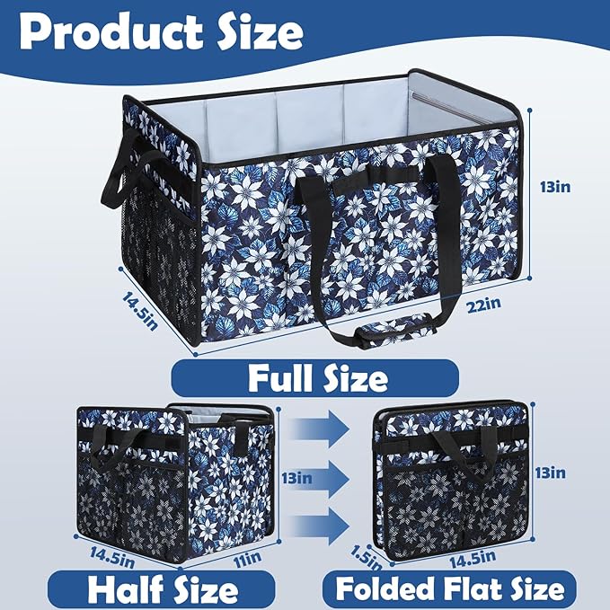 Muzale Extra Large Utility Tote Bag with Wire Frame Heavy Duty Grocery Bags Reusable Shopping Bags for Groceries with Handles Foldable XL Beach Bag for Travel Picnics Camping Car Trunk Organization