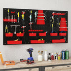 Goplus Pegboard Wall Organizer, 9-Bin Parts Rack Organizer w/Hammer Racks, Tool Holders & Hooks, Heavy-Duty Utility Tool Stor