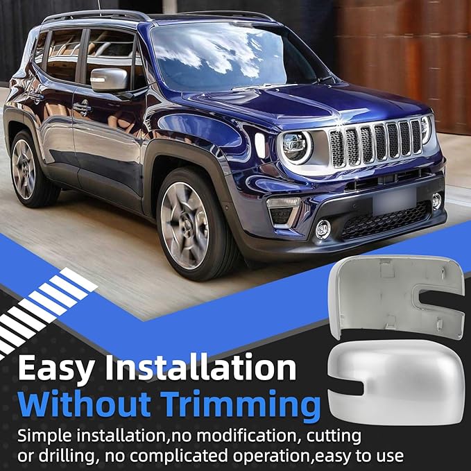 Passenger Side Mirror Cover Replacement for Jeep Renegade 2015 2016 2017 2018 2019 - Right Side Mirror Covers, Rear View Mirrors Cap Accessories With Lamp, Silver