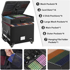 DocSafe Fireproof Document Box with Lock,2-Layer File Box with Wheels,Collapsible File Storage Organizer with Pockets,Large P