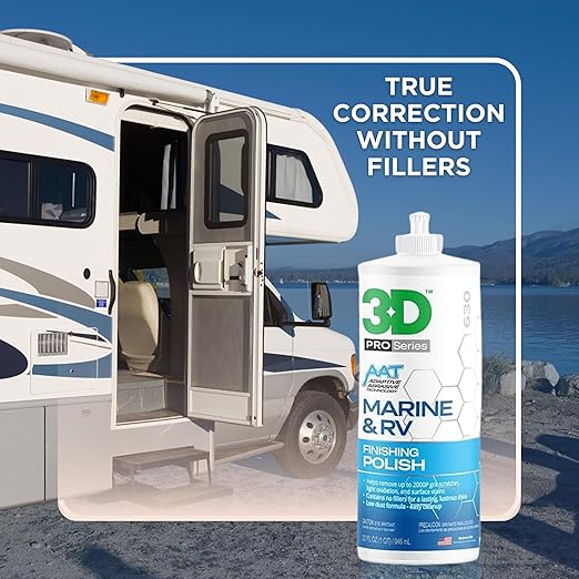 3D Marine & RV Finishing Polish – Removes P2000 Grit Scratches, Oxidation & Swirls, High-Gloss Gel Coat Shine, No Fillers, Low-Dust Formula, 32oz