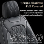 Coverado Car Seat Cover, Black Seat Cover for Cars, Luxury Leather Seat Covers Full Set with Embossed Pattern, Waterproof Car
