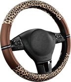 Road Comforts Leopard Steering Wheel Cover for Women, Cute Anti-Slip Microfiber Leather, Universal Fit 14.5-15 Inch Round Ste