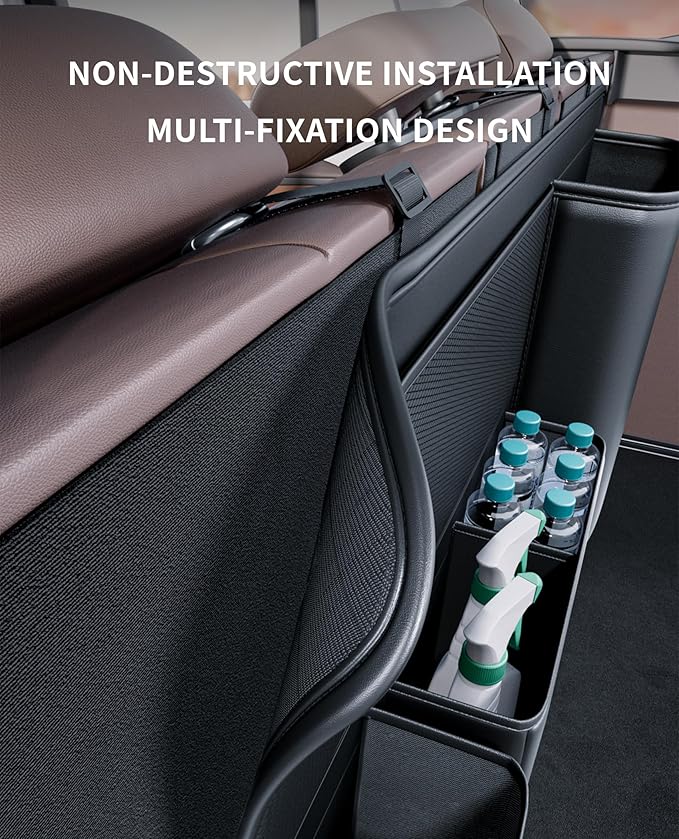 PU Leather Hanging Trunk Organizer - Sturdy Non-Sagging Car Trunk Organizer for SUV Sedan Truck - Waterproof Easy Clean
