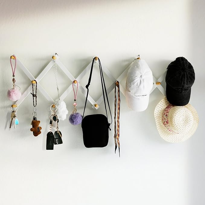 SKOLOO Hat Rack for Wall with 14 Hooks, Solid Wooden, Modern, Expandable Coat Rack Wall Mount for Coats, Hats, Bags, Baseball