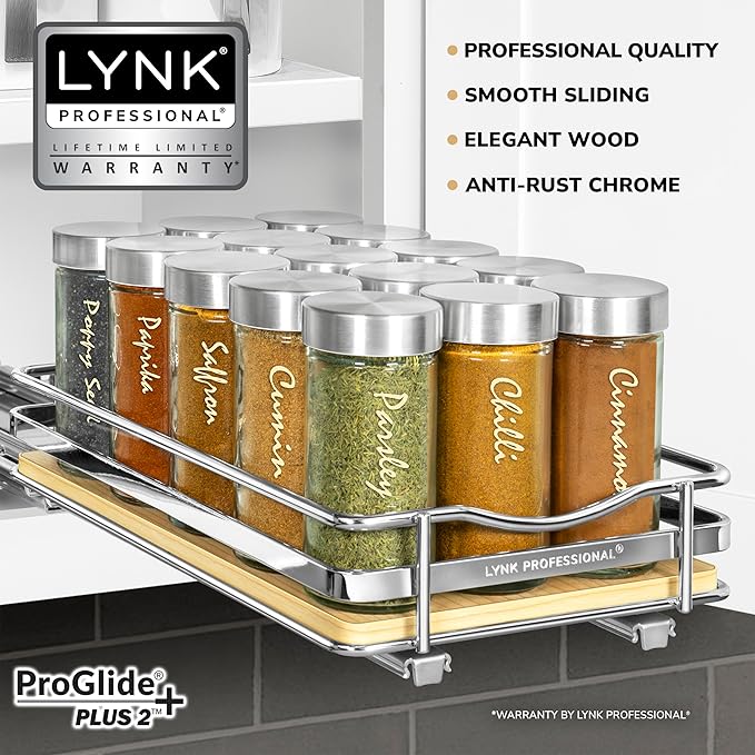 LYNK PROFESSIONAL® Élite™ Pull Out Spice Organization for Cabinets - 6-3/8 inch Wide – Spice Rack for Inside Cabinets – Wood/
