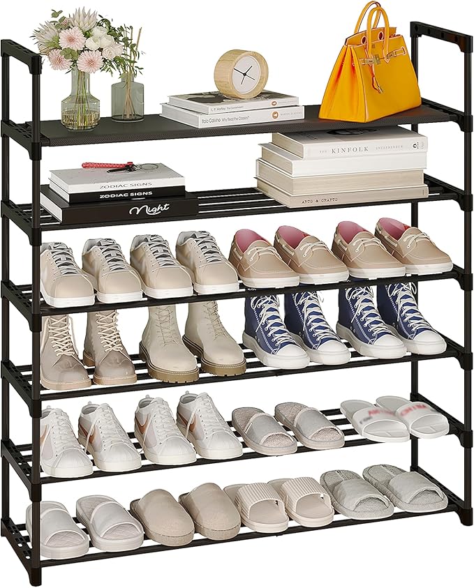 Calmootey 6-Tier Shoe Rack, Tall Large Capacity 30 Pairs Shoes Storage Organizer, Stackable Wide Shoe Shelf for Entryway, Hal