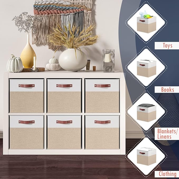 Ornavo Home 13 x 13 Storage Cube Bins, Foldable Collapsible Fabric Storage Bins Box Linen Shelf Basket Cube Organizer for Clo