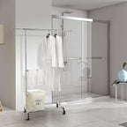 Simple Trending Double Rod Clothing Garment Rack, Rolling Clothes Organizer on Wheels for Hanging Clothes, Chrome