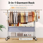 HOKEEPER Clothing Rack Heavy Duty Clothes Rack for Hanging Clothes Load 625LBS Extendable Double Rod Clothes Rack, Adjustable
