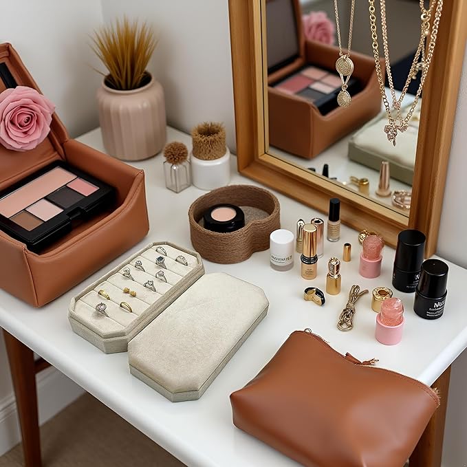 Velvet Ring Organizer Box - Ring Jewelry Box for Rings Earring, Jewelry Tray Rings holder Display Case for Girl Women (8.07"x