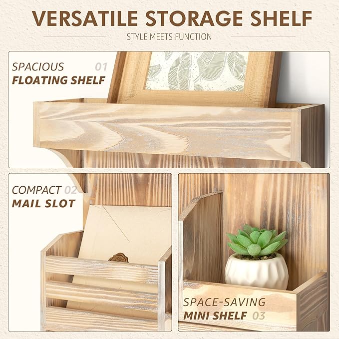 Rebee Vision Farmhouse Key Holder Wall Mount with Drawer Organizer – Wooden Mail & Key Organizer with 6 Strong Hooks & Wall S