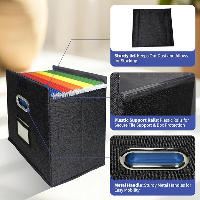 2 Pack Hanging File Folder Box with Lid, Durable Letter Size Filing Storage Box, Sturdy Magazine File Holder with Cardboard S