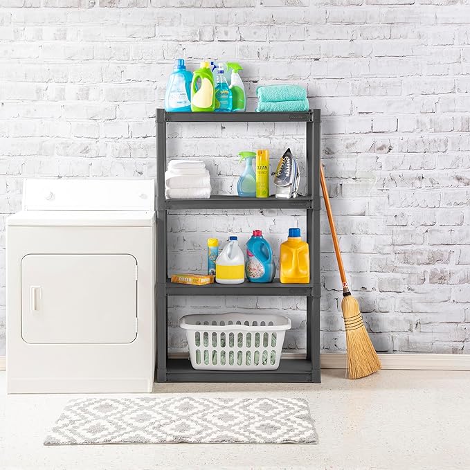 Sterilite 4-Pack 4 Shelf Unit, Heavy-Duty Shelving Storage and Utility Rack - Standing Plastic Organizer Shelves for Kitchen,