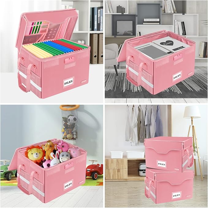 DocSafe Fireproof Document Box with Lock,File Storage Organizer with Zipper Pockets,Collapsible Portable File Box Home Office