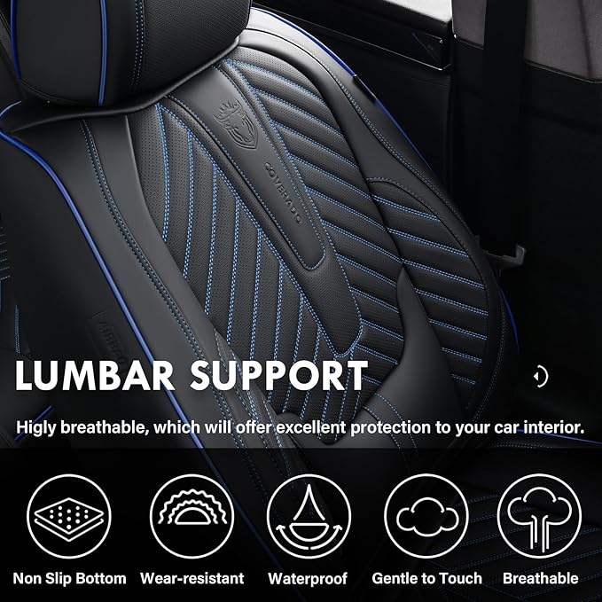 Coverado Front Seat Covers, Waterproof Leather Car Seat Protector, Universal Fit for Most Cars (Black&Blue)