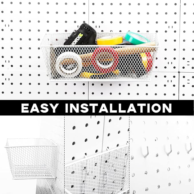 Sieral 6 Pieces Pegboard Baskets Wall Mount Wire Peg Board Baskets 3 Sizes Pegboard Accessories Slatwall Bins Basket Home Gar