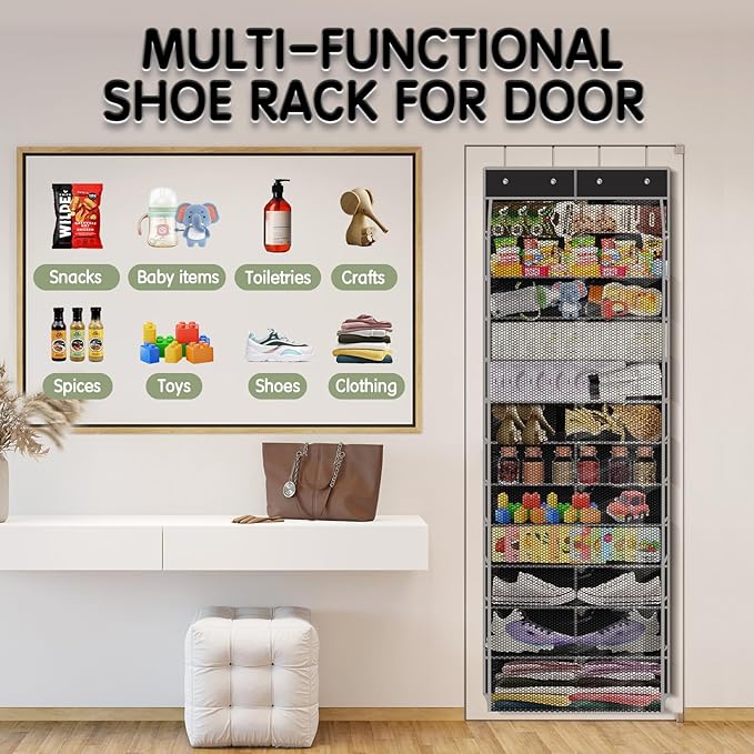Kotkn Over The Door Shoe Organizer with 12 Large Breathable Pockets - Durable Hanging Storage for the Entire Family's Shoes (
