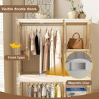 Portable Wardrobe Closet Storage Organizer, Foldable Armoire Wardrobe Closet with 2 Hanging Rods, 6 Magnetic Doors-6 Cubes an