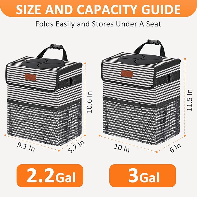 Car Trash Can for Car Cute, Bag Bin Hanging Waterproof Automotive Garbage Cans Leak Proof Vehicle Trash Can Stripe