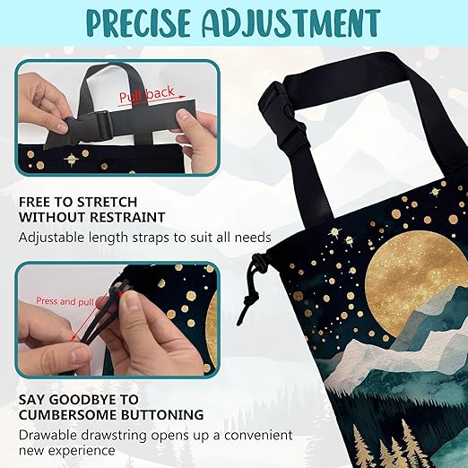 Car Trash Bag Golden Moon Snowy Mountains Hanging Drawstring Car Organizer and Storage Bag with Adjustable Buckle Canvas Garbage Bin for Back Seat or Hanging Headrest Car Decor