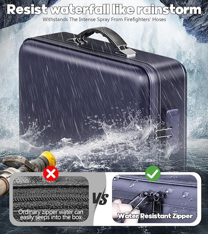 Fireproof Document Box, Hard Case Highly Flame-Resistant Fire Proof Waterproof File Organizer with Lock, Portable Fire Safe f