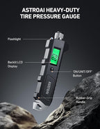 AstroAI Digital Tire Pressure Gauge, 230 PSI 4 Settings Heavy Duty for Car Bicycle with Larger Backlit LCD Flashlight and Non-Slip, Black