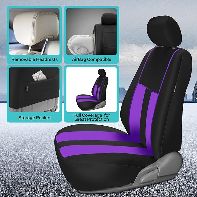 FH Group Car Seat Cover Full Set Striking Striped Car Seat Covers with Front Seat Covers and Rear Split Bench, Universal Fit 