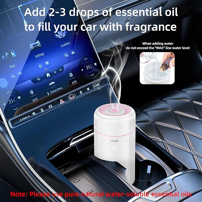 100ML Car Diffuser Humidifier, Cool Mist Air Essential Oil Diffuser with 7-LED Color Changing, Suitable for Car