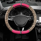 Road Comforts Leopard Steering Wheel Cover for Women, Cute Anti-Slip Microfiber Leather, Fits D Shape Flat Bottom Steering Wh