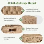 Woven Wicker Storage Baskets 2-Pack, 11x11 Handwoven Paper Rope Organizer Bins, Foldable Cube Storage Cubes with Built-in Han