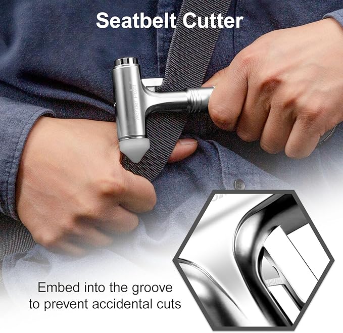 Premium Car Glass Breaker with Seat Belt Cutter - Automotive Safety Hammer - Emergecy Escape Tool, Car Autoaccessory Metal Wi